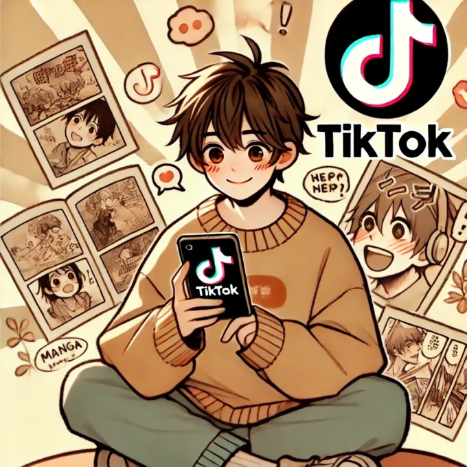 TikTokで漫画を読む男性