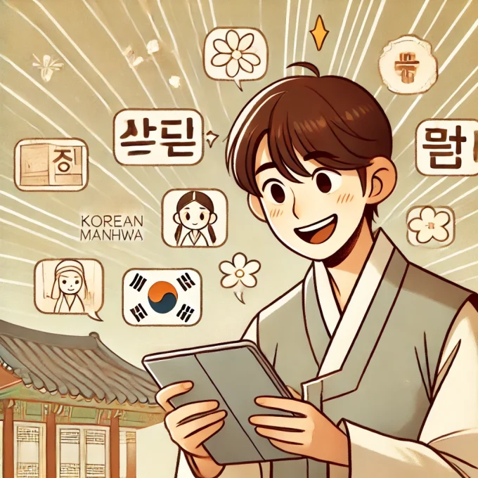 韓国発の漫画を読む男性